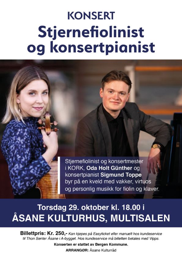Stjernefiolinist og konsertpianist, torsdag 29. oktober kl. 18:00, 2026